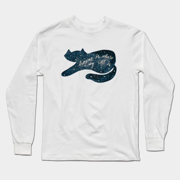 Watercolor galaxy cat - greyish blue Long Sleeve T-Shirt by wackapacka